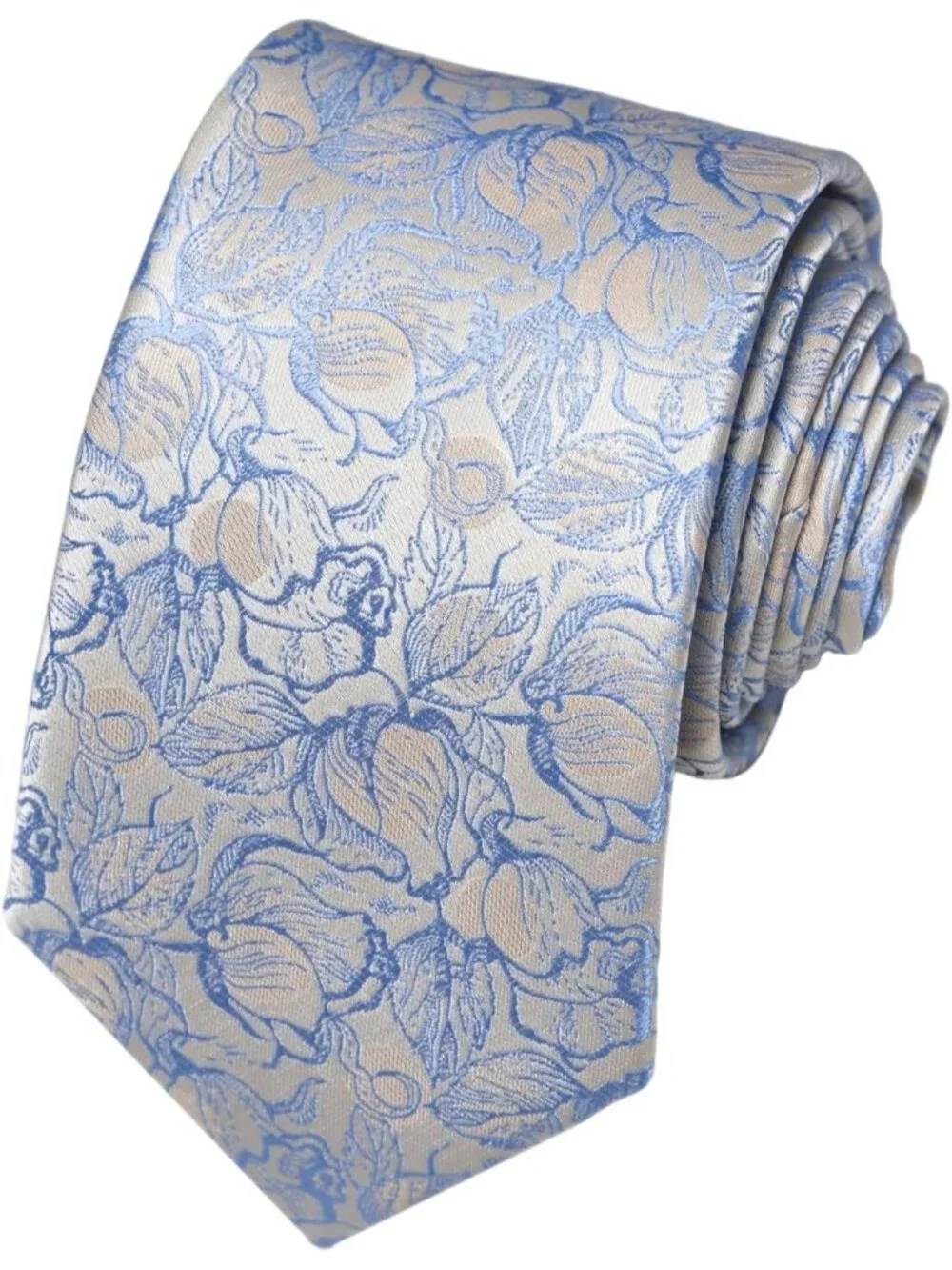Men Off-white 100% Microfiber Blue Floral Formal Classic Necktie For Business